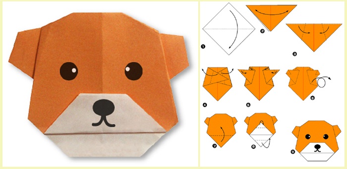 Поэтапная схема оригами медведя из бумаги