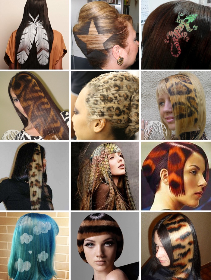 Примеры трафаретного окрашивания волос